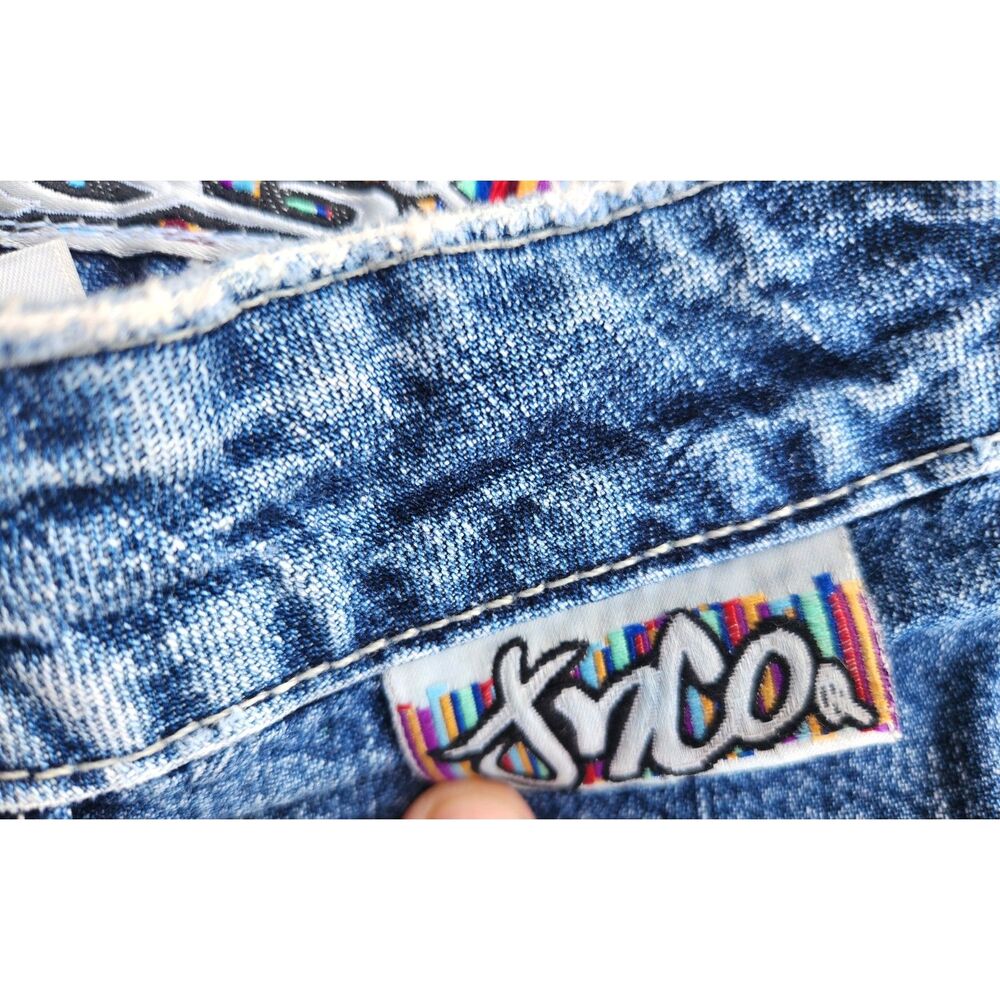 Vintage 90s JNCO Girlies Denim Shorts Y2K Made USA Graffiti Waist Festival W32 - Picture 7 of 9